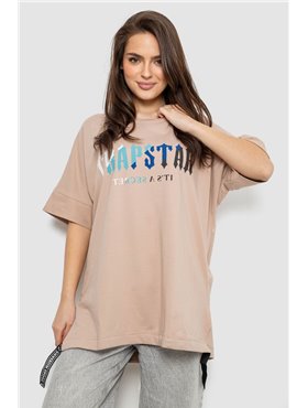 Футболка жіноча з принтом, колір бежевий, 244R4012 244R4012 AGER фото - Luxbikini