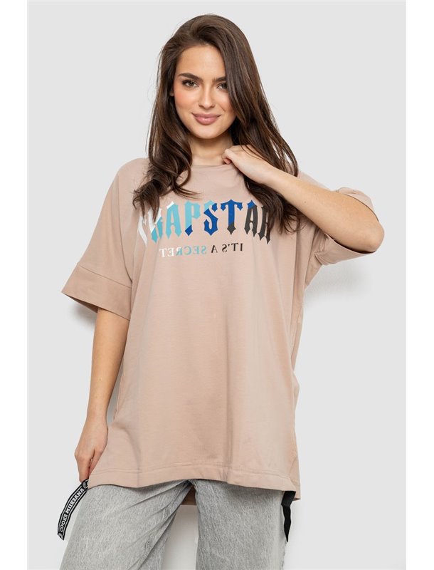 Футболка жіноча з принтом, колір бежевий, 244R4012 244R4012 AGER фото - Luxbikini
