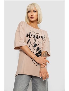 Футболка жіноча з принтом, колір бежевий, 244R6005 244R6005 AGER фото - Luxbikini