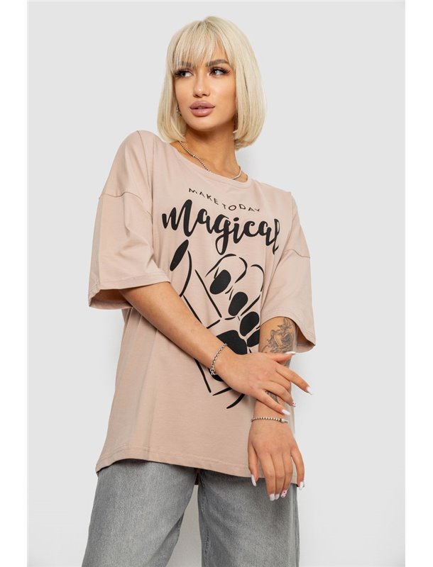 Футболка жіноча з принтом, колір бежевий, 244R6005 244R6005 AGER фото - Luxbikini