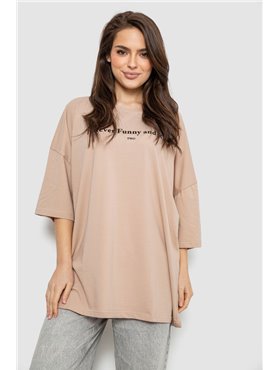 Футболка жіноча з принтом, колір бежевий, 244R3014 244R3014 AGER фото - Luxbikini