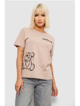 Футболка жіноча з принтом, колір бежевий, 244R2001-5 244R2001-5 AGER фото - Luxbikini