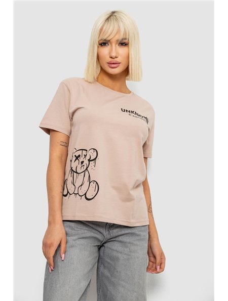 Футболка жіноча з принтом, колір бежевий, 244R2001-5 244R2001-5 AGER фото - Luxbikini