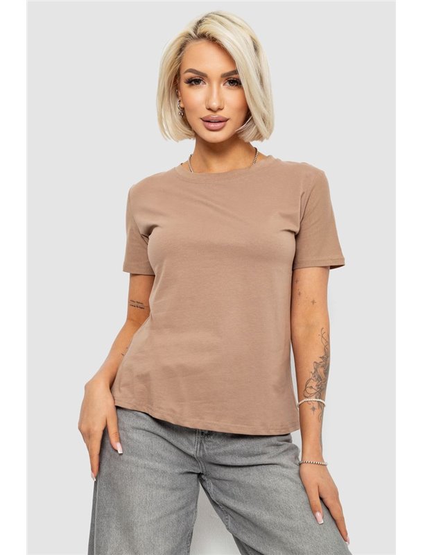 Футболка жіноча однотонна, колір бежевий, 204R3333 204R3333 AGER фото - Luxbikini