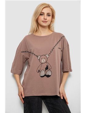 Футболка жіноча з принтом, колір мокко, 244R2016 244R2016 AGER фото - Luxbikini