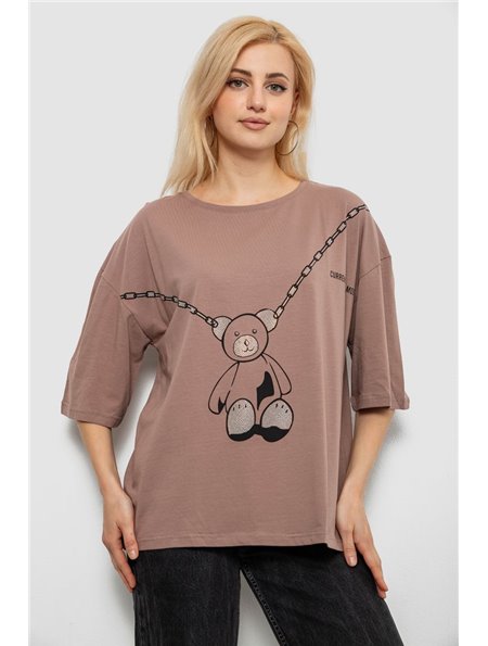 Футболка жіноча з принтом, колір мокко, 244R2016 244R2016 AGER фото - Luxbikini