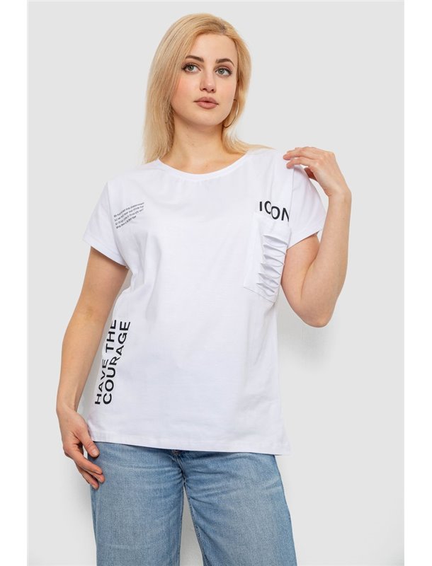 Футболка жіноча з принтом, колір білий, 244R2318-5 244R2318-5 AGER фото - Luxbikini