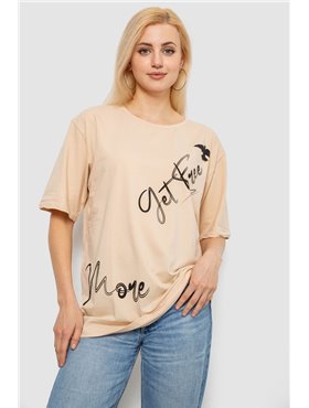 Футболка жіноча з принтом, колір бежевий, 244R3005 244R3005 AGER фото - Luxbikini