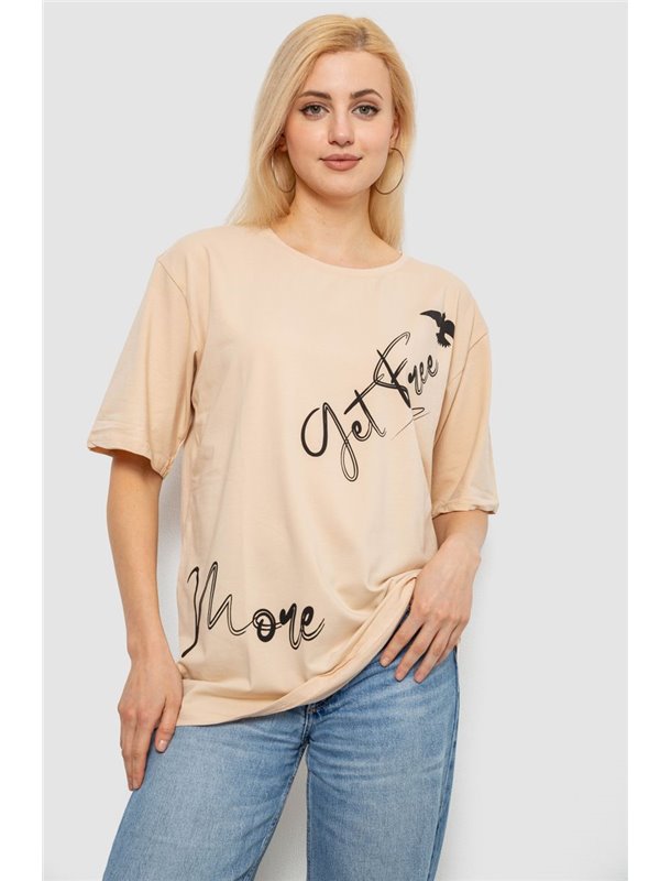 Футболка жіноча з принтом, колір бежевий, 244R3005 244R3005 AGER фото - Luxbikini