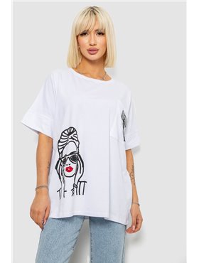Футболка жіноча з принтом, колір білий, 244R4010 244R4010 AGER фото - Luxbikini