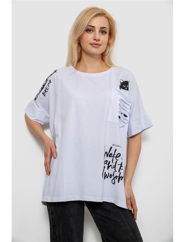 Футболка жіноча з принтом, колір білий, 244R4021 244R4021 AGER фото - Luxbikini