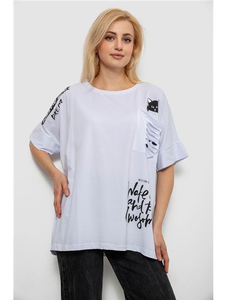 Футболка жіноча з принтом, колір білий, 244R4021 244R4021 AGER фото - Luxbikini