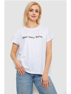 Футболка жіноча з принтом, колір білий, 244R3016 244R3016 AGER фото - Luxbikini