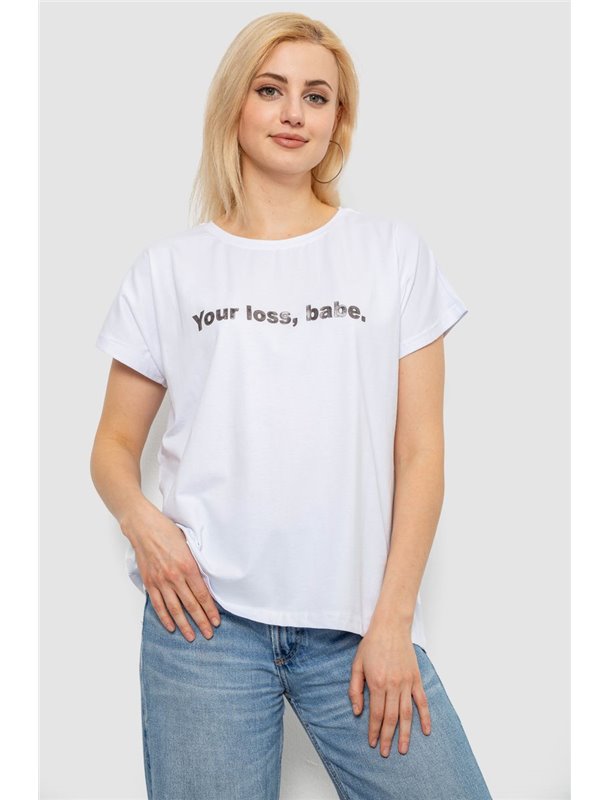 Футболка жіноча з принтом, колір білий, 244R3016 244R3016 AGER фото - Luxbikini