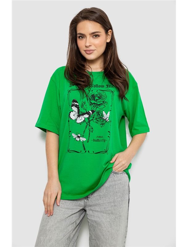 Футболка жіноча з принтом, колір зелений, 244R2009 244R2009 AGER фото - Luxbikini