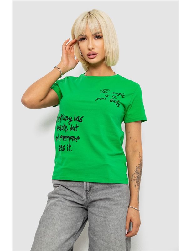 Футболка жіноча з принтом, колір зелений, 244R1022 244R1022 AGER фото - Luxbikini