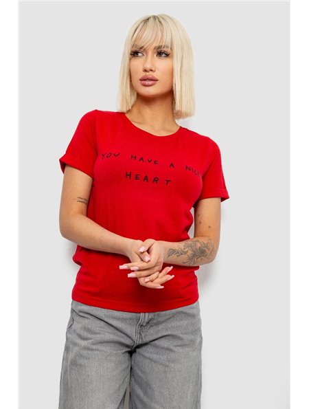 Футболка жіноча з принтом, колір червоний, 244R2002 244R2002 AGER фото - Luxbikini