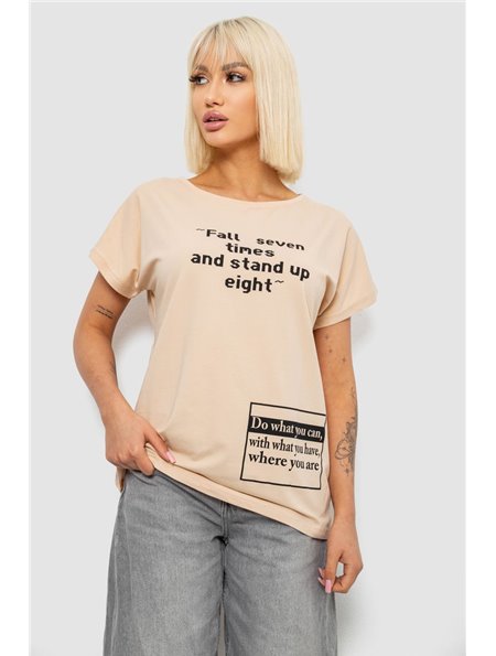 Футболка жіноча з принтом, колір бежевий, 244R2004 244R2004 AGER фото - Luxbikini