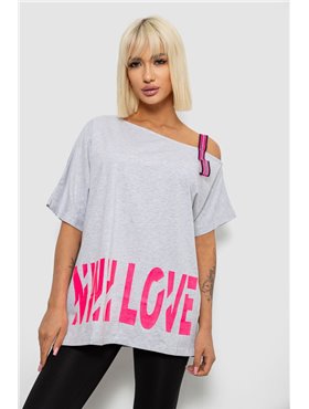 Футболка жіноча з принтом, колір сірий, 244R2158 244R2158 AGER фото - Luxbikini