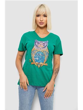 Футболка жіноча з принтом, колір зелений, 244R2804 244R2804 AGER фото - Luxbikini