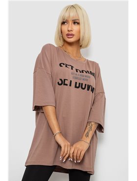 Футболка жіноча з принтом, колір мокко, 244R3012-5 244R3012-5 AGER фото - Luxbikini