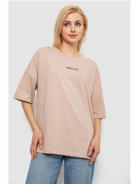 Футболка жіноча з принтом, колір бежевий, 244R2021-5 244R2021-5 AGER фото - Luxbikini