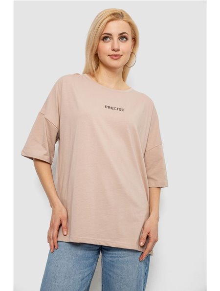 Футболка жіноча з принтом, колір бежевий, 244R2021-5 244R2021-5 AGER фото - Luxbikini