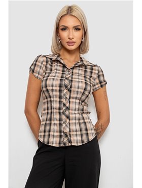 Сорочка жіноча в клітку повсякденна, колір бежево-чорний, 230R062 230R062 AGER фото - Luxbikini