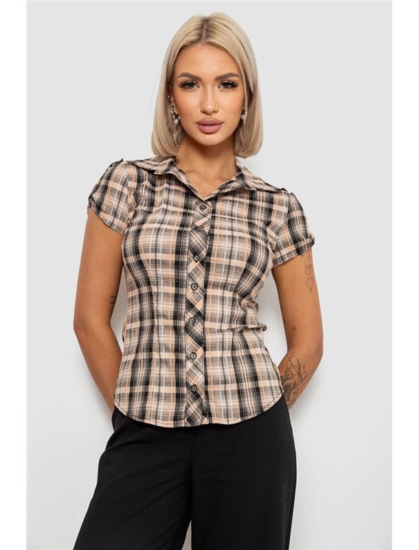 Сорочка жіноча в клітку повсякденна, колір бежево-чорний, 230R062 230R062 AGER фото - Luxbikini