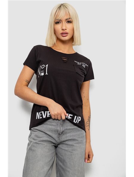 Футболка жіноча однотонна, колір чорний, 244R2214-6 244R2214-6 AGER фото - Luxbikini