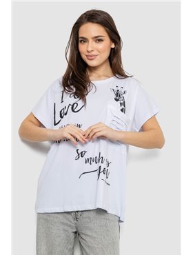 Футболка жіноча з принтом, колір білий, 244R3011 244R3011 AGER фото - Luxbikini