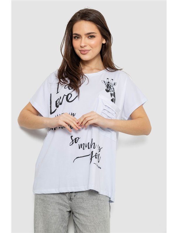 Футболка жіноча з принтом, колір білий, 244R3011 244R3011 AGER фото - Luxbikini
