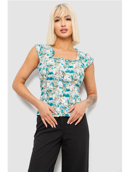 Блуза з квітковим принтом, колір бірюзовий, 230R262 230R262 AGER фото - Luxbikini