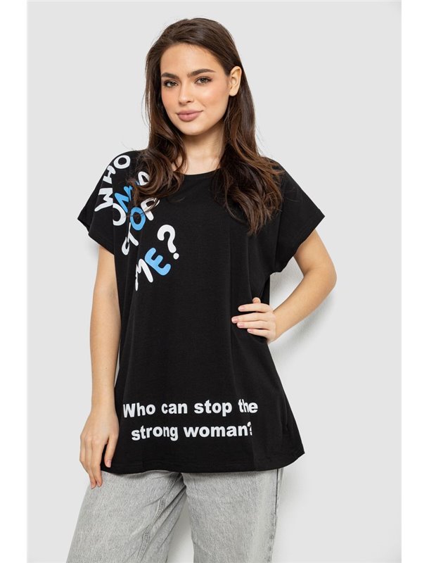 Футболка жіноча з принтом, колір чорний, 244R3001 244R3001 AGER фото - Luxbikini
