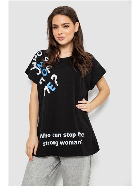 Футболка жіноча з принтом, колір чорний, 244R3001 244R3001 AGER фото - Luxbikini