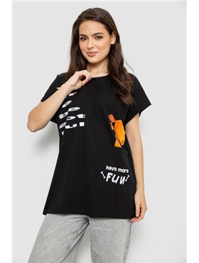 Футболка жіноча з принтом, колір чорний, 244R3002 244R3002 AGER фото - Luxbikini