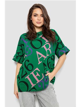 Футболка жіноча з принтом, колір зелений, 244R4002-1 244R4002-1 AGER фото - Luxbikini