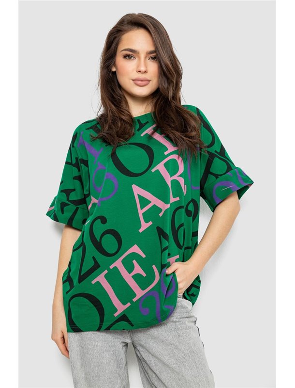 Футболка жіноча з принтом, колір зелений, 244R4002-1 244R4002-1 AGER фото - Luxbikini