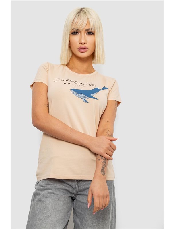 Футболка жіноча з принтом, колір бежевий, 244R1006 244R1006 AGER фото - Luxbikini