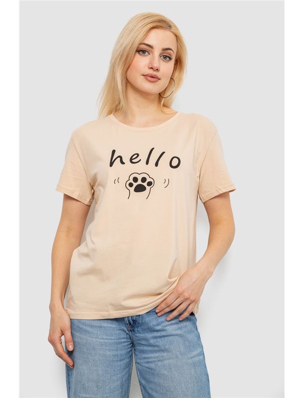 Футболка жіноча з принтом, колір бежевий, 244R2005 244R2005 AGER фото - Luxbikini