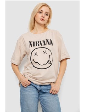 Футболка жіноча з принтом, колір бежевий, 244R2010 244R2010 AGER фото - Luxbikini