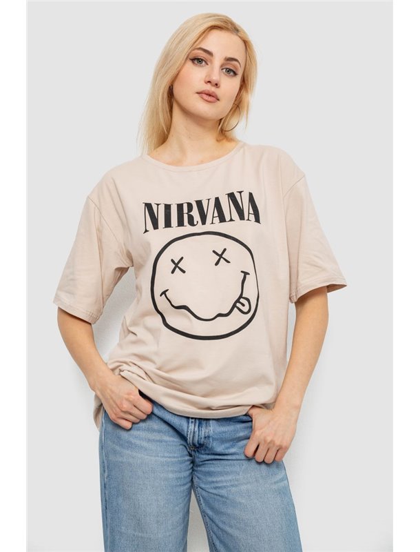 Футболка жіноча з принтом, колір бежевий, 244R2010 244R2010 AGER фото - Luxbikini