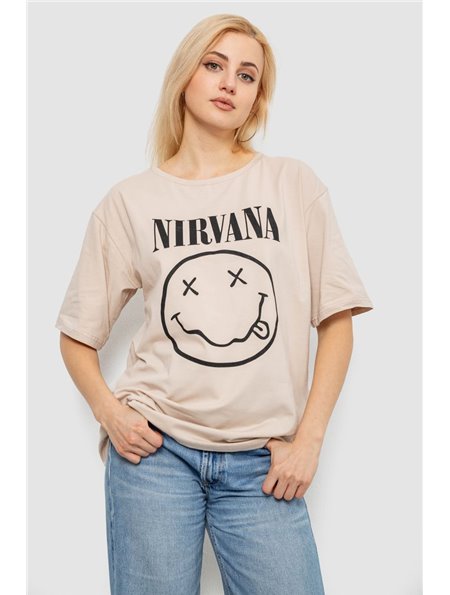 Футболка жіноча з принтом, колір бежевий, 244R2010 244R2010 AGER фото - Luxbikini