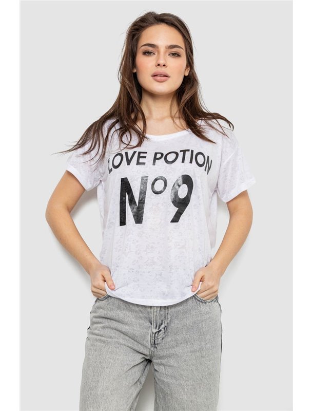 Футболка жіноча з принтом, колір білий, 244R2073-1 244R2073-1 AGER фото - Luxbikini