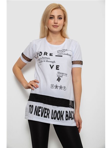 Футболка жіноча з принтом, колір білий, 244R2081 244R2081 AGER фото - Luxbikini