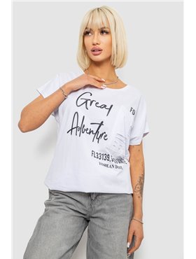 Футболка жіноча з принтом, колір білий, 244R2126-5 244R2126-5 AGER фото - Luxbikini