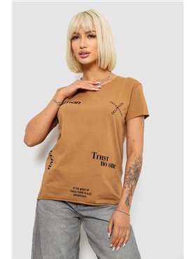 Футболка жіноча з принтом, колір коричневий, 244R2214-5 244R2214-5 AGER фото - Luxbikini
