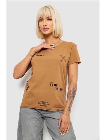 Футболка жіноча з принтом, колір коричневий, 244R2214-5 244R2214-5 AGER фото - Luxbikini