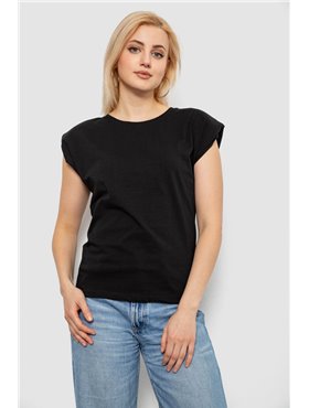 Футболка жіноча однотонна, колір чорний, 244R2215-5 244R2215-5 AGER фото - Luxbikini