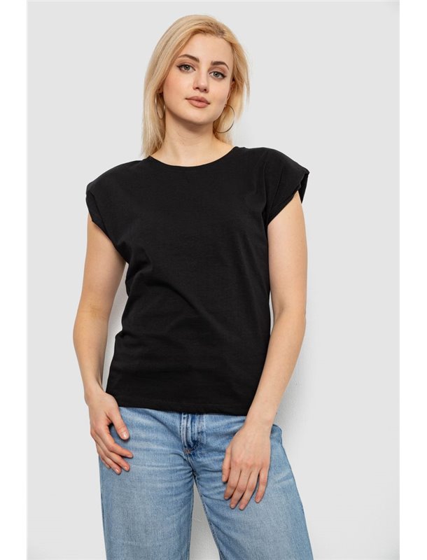 Футболка жіноча однотонна, колір чорний, 244R2215-5 244R2215-5 AGER фото - Luxbikini